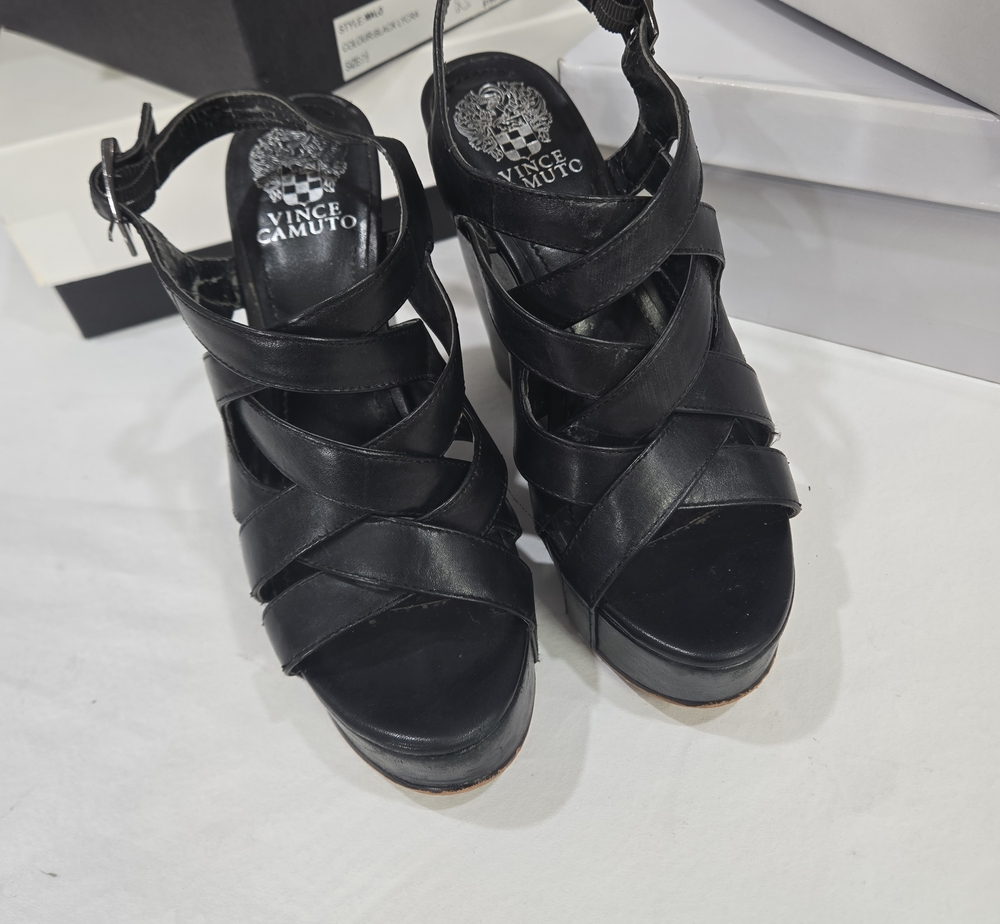 90's Mobwife Vince Camuto Black Leather Crisscross Platform Sandals